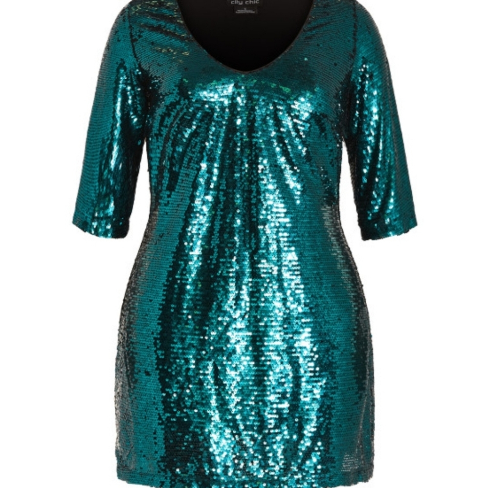 City Chic Emeral Sequin Glow Dress